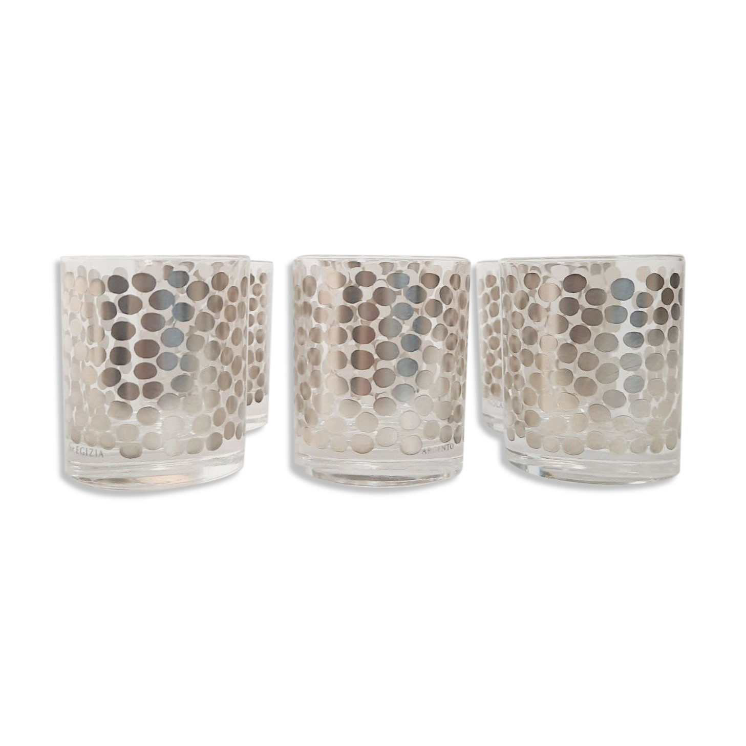 Set of glasses with 90s silver decoration Paola Navone for Egizia