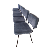 Lot vintage de six chaises moelleuses en velours turquoise