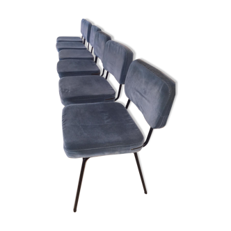 Vintage lot of six chairs in turquoise velvet
