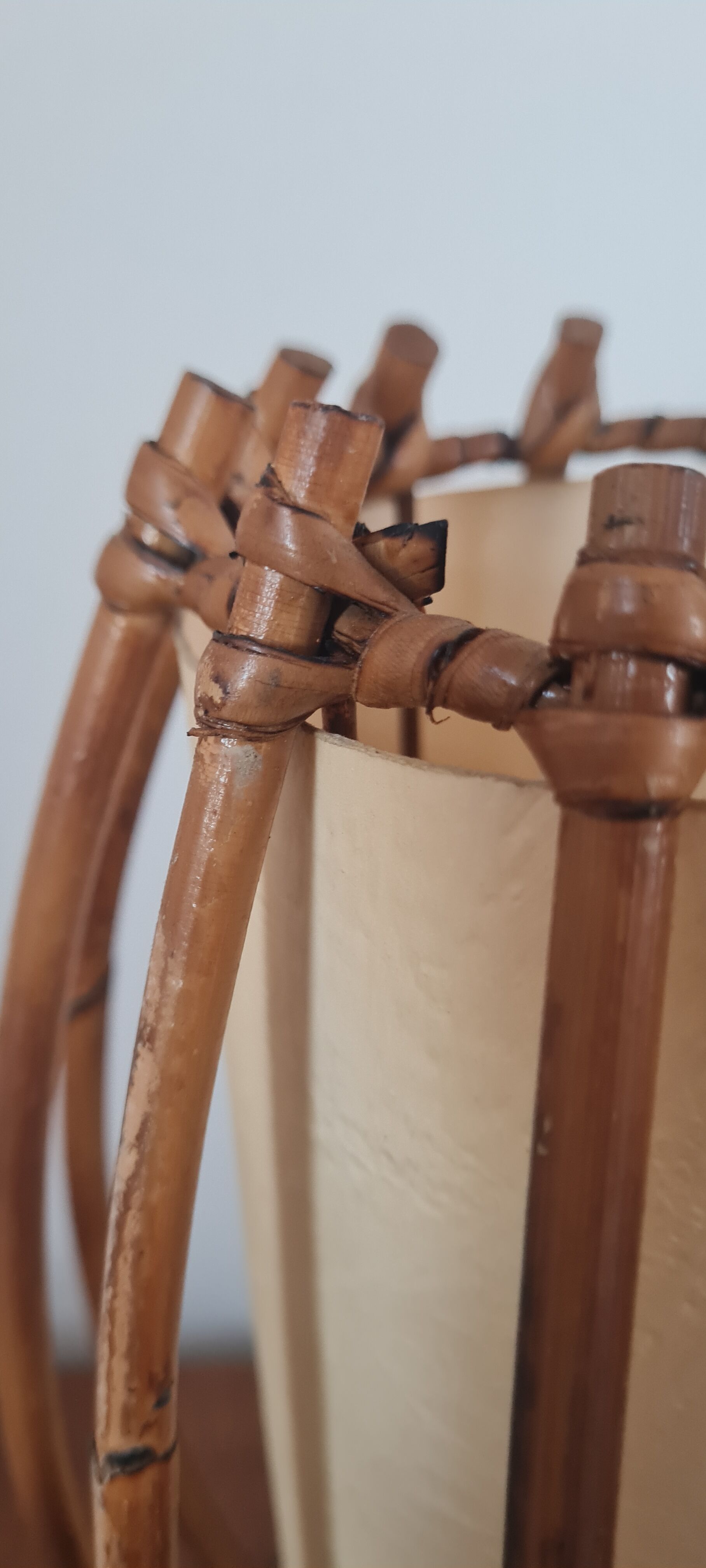 Rattan and bamboo table lamp by Louis Sognot 1960
