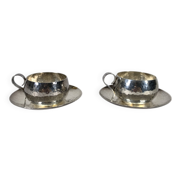 Paire De Tasses En Metal Argenté Signée Jean Despres (1889-1980)  Modernist