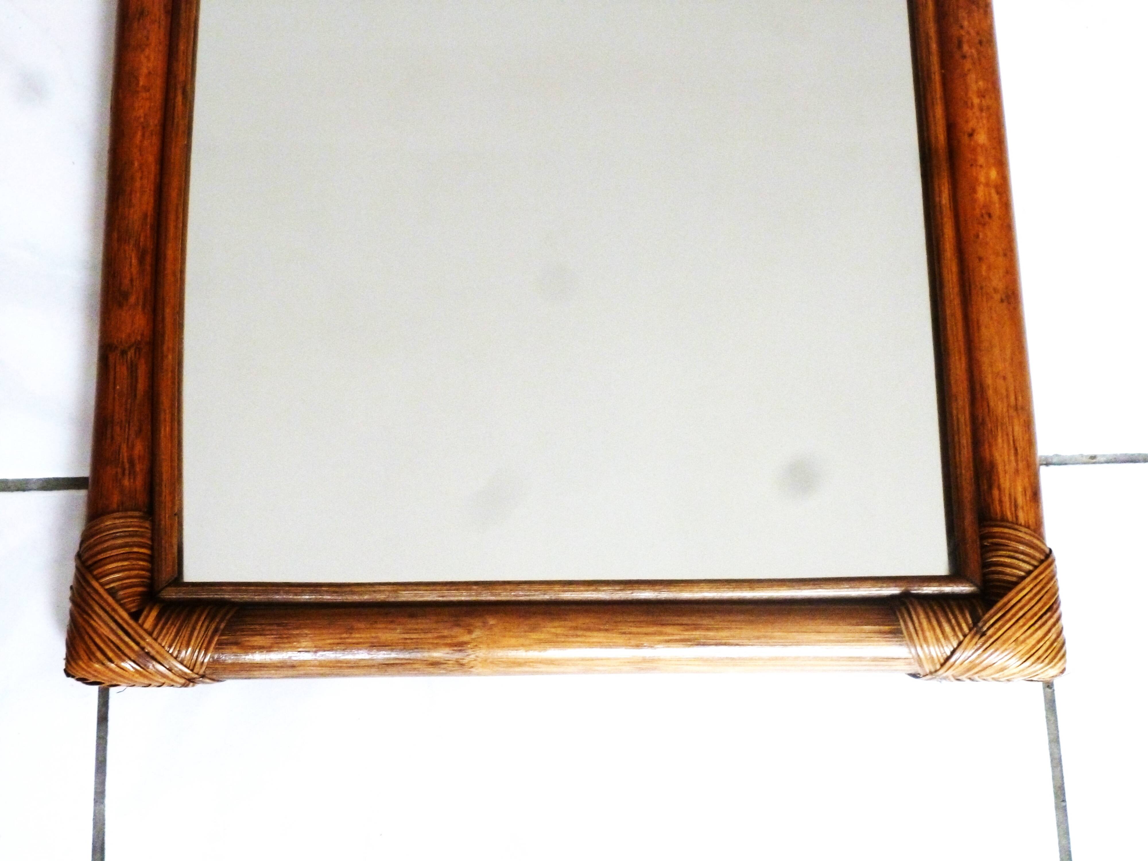 Miroir bambou ovale 55.5X34 cm/21.85 X 13.38"- ancien miroir mural bambou,