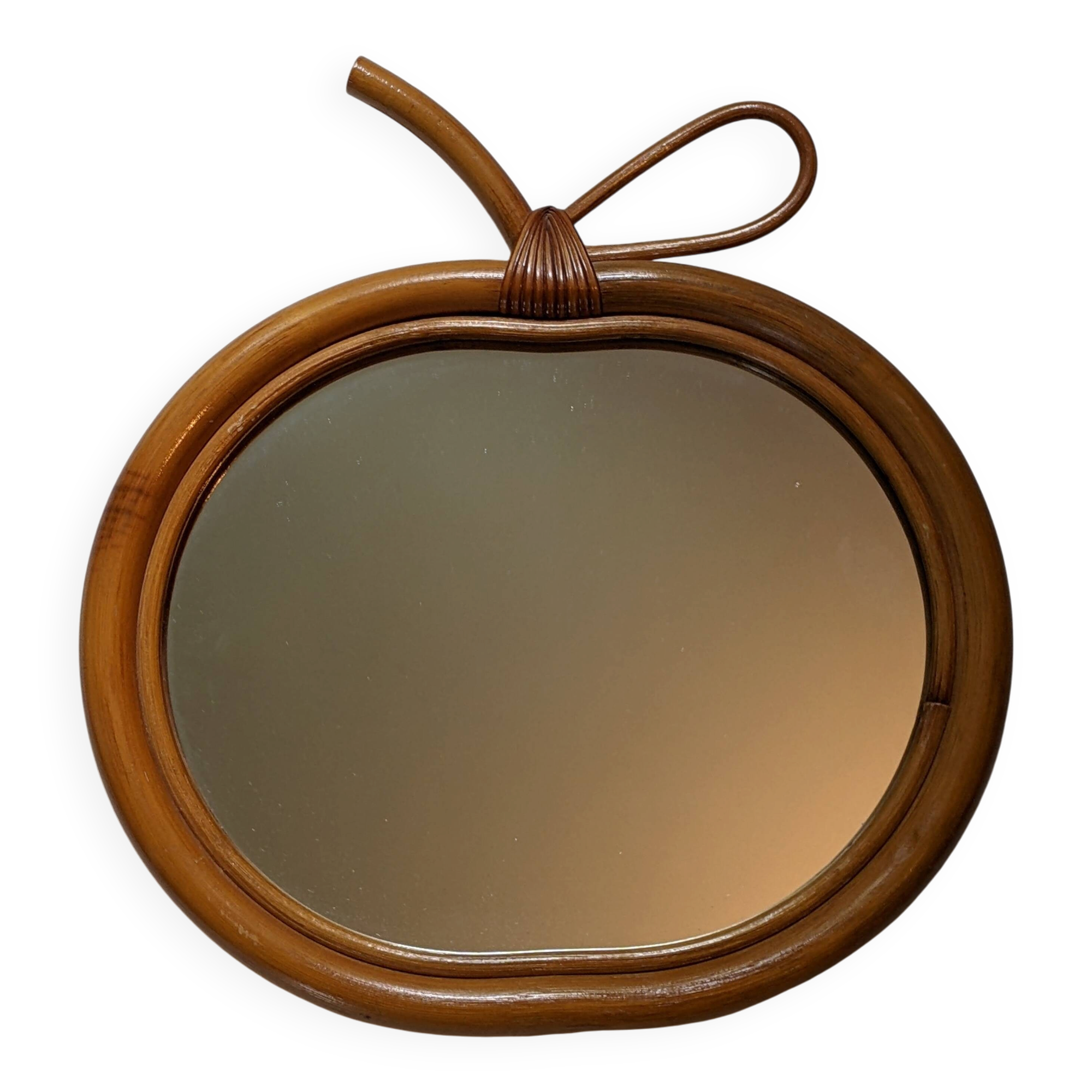 Vintage apple mirror in bamboo rattan from the 70s.