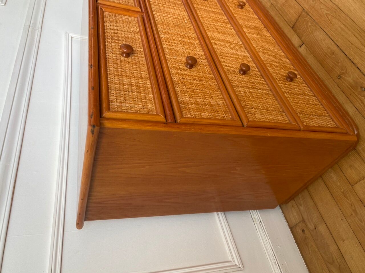 Chest of drawers in rattan and bamboo