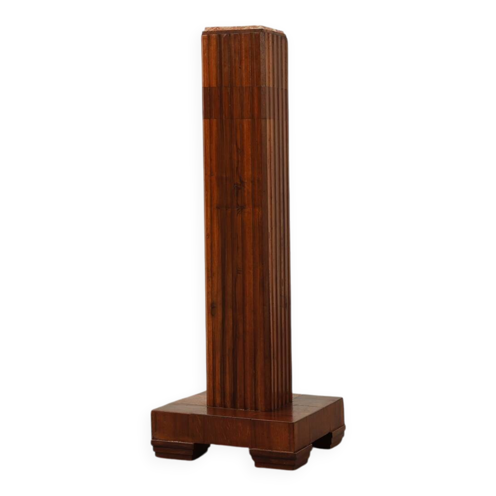 Art Deco oak and red marble pedestal or side table, France 1920s