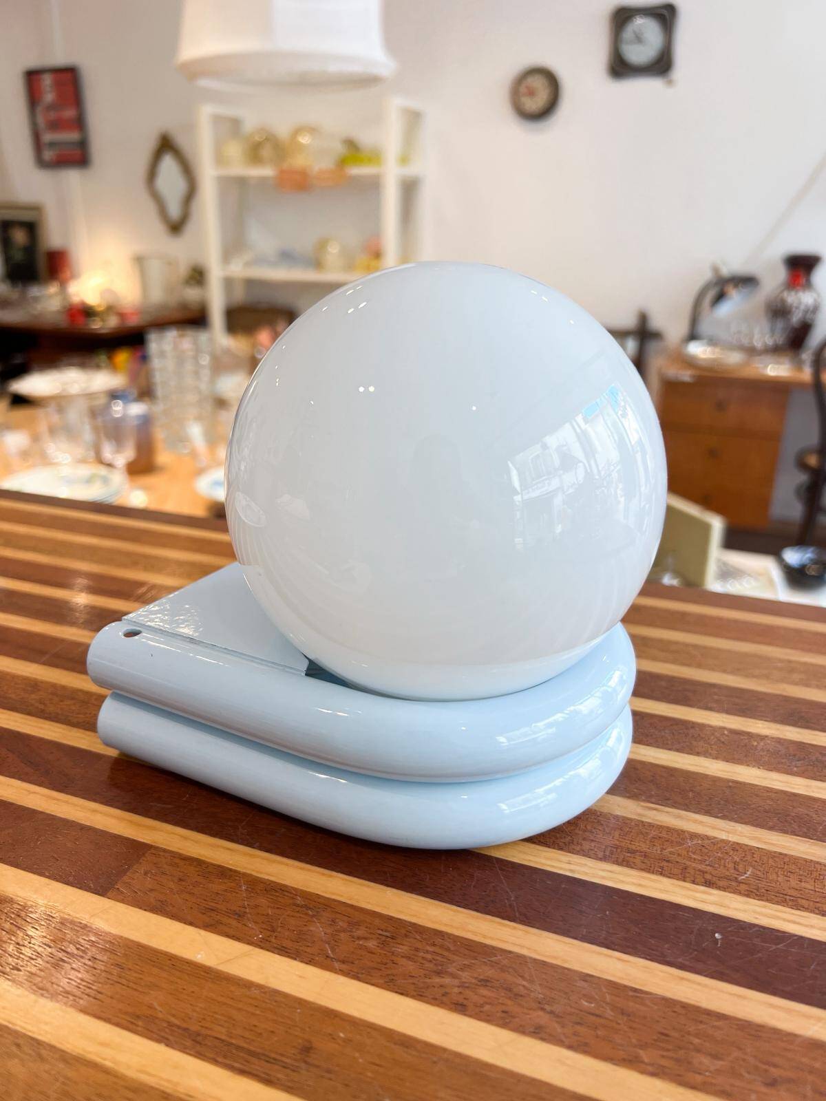 Vintage light blue metal wall lamp with globe