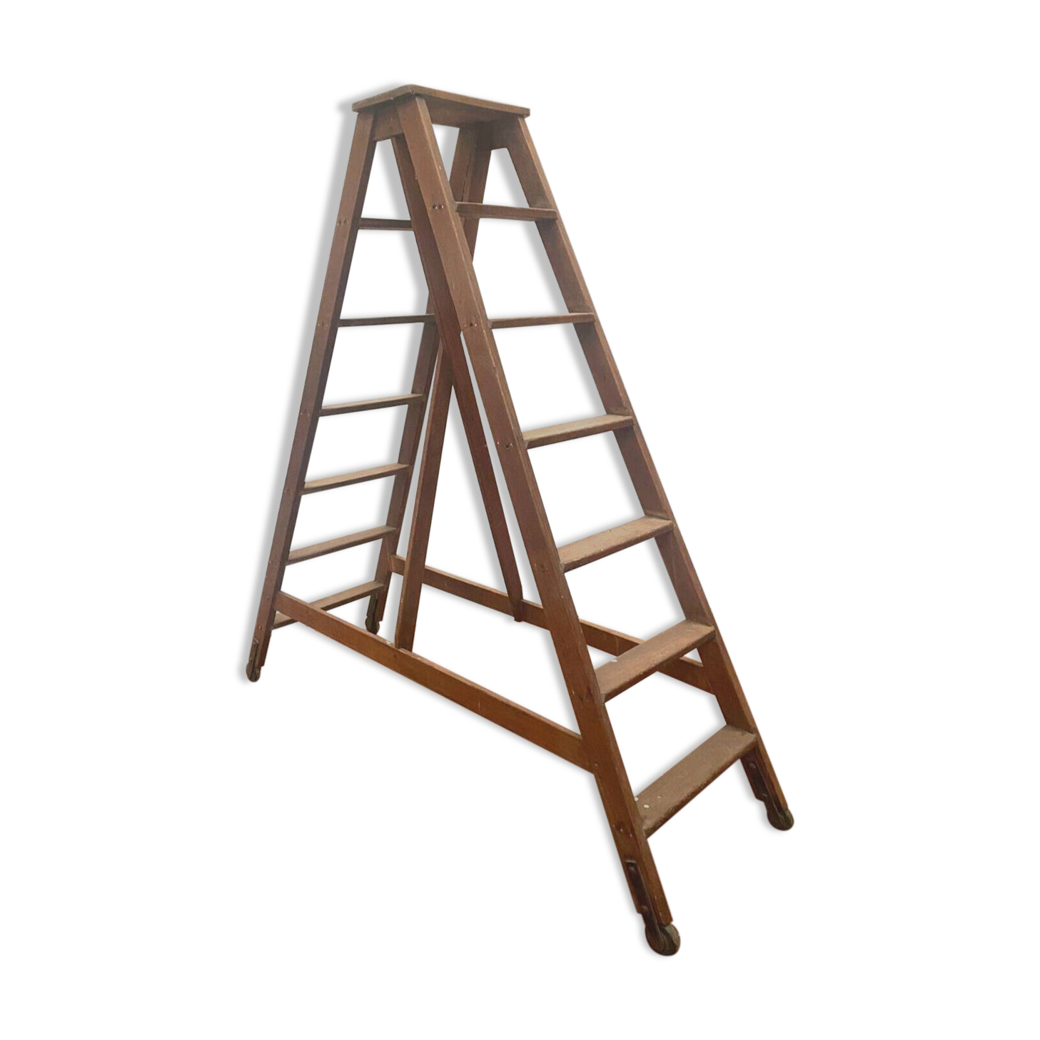 Double library ladder in solid fir 19th century