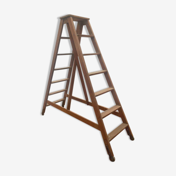 Double library ladder in solid fir 19th century