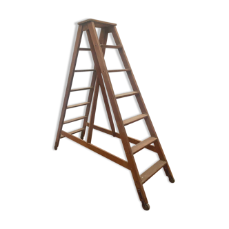 Double library ladder in solid fir 19th century