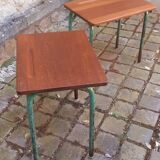 Pair of 1960s tables in tubular metal and solid teak