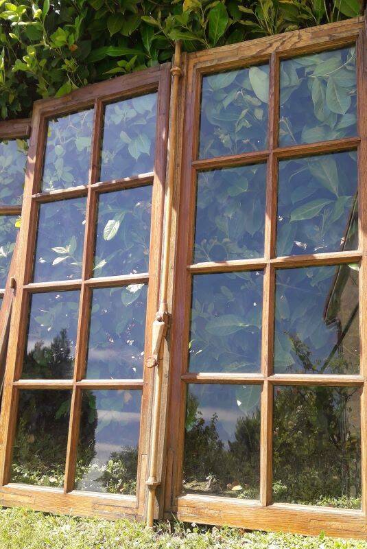 Lot of 4 oak windows H141xL112/117cm old small panes