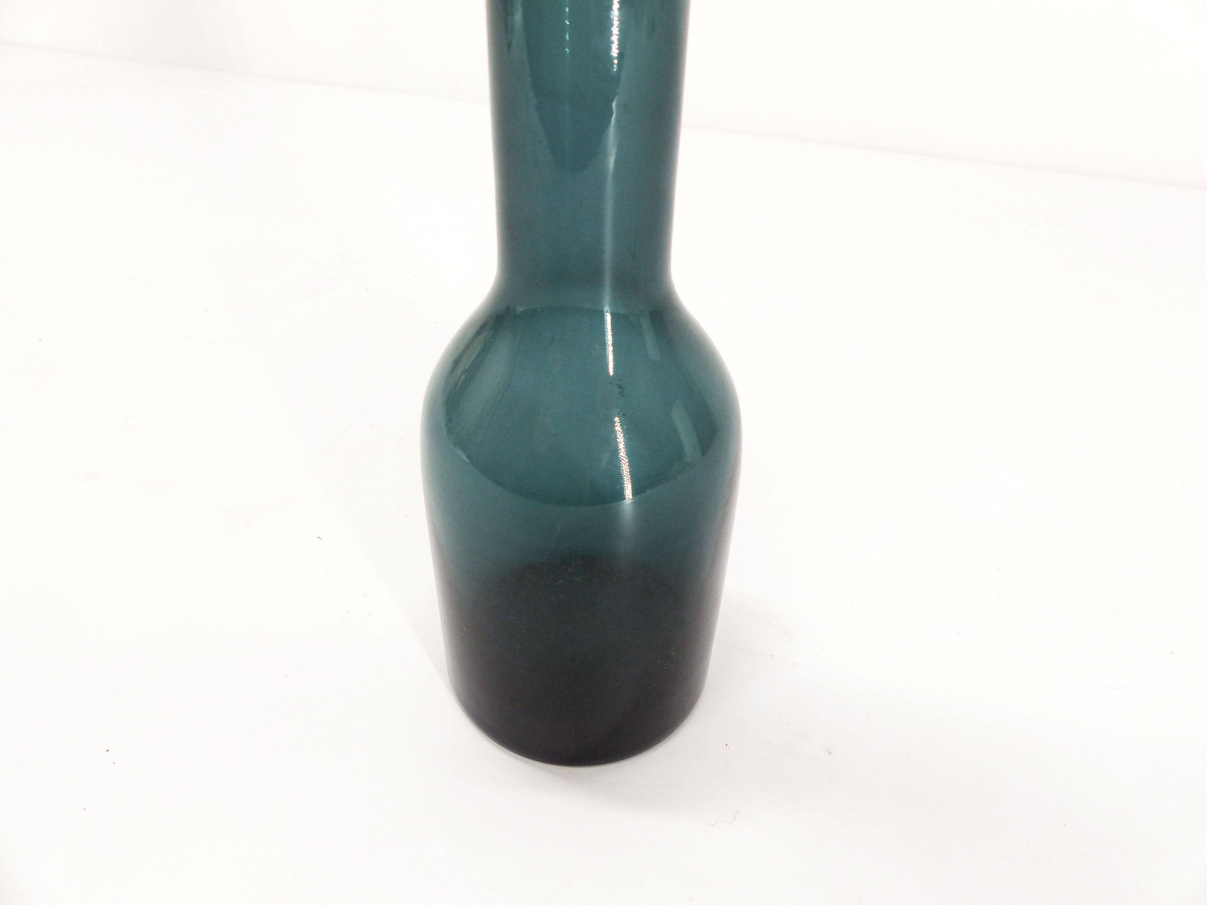 Blue blown glass bottle vase 1960