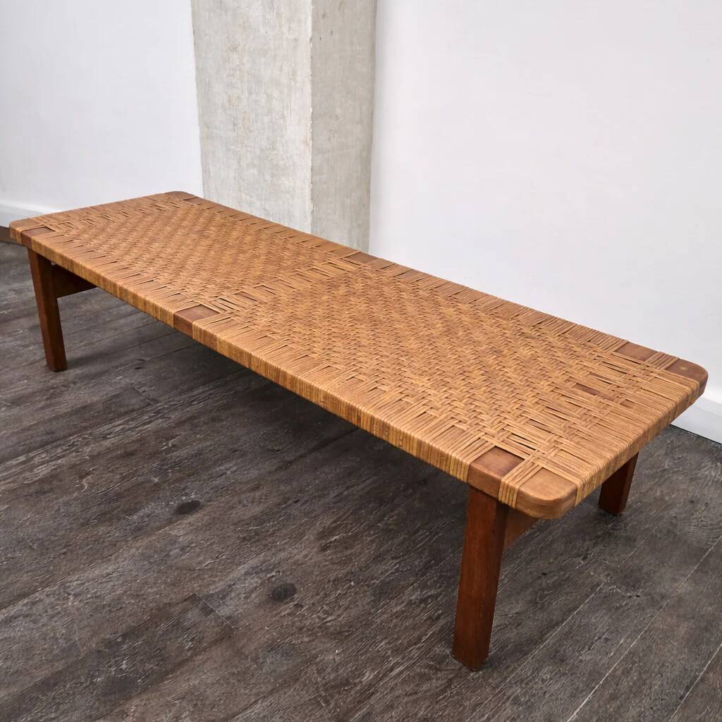 Rattan and oak bench by Børge Mogensen, 1960