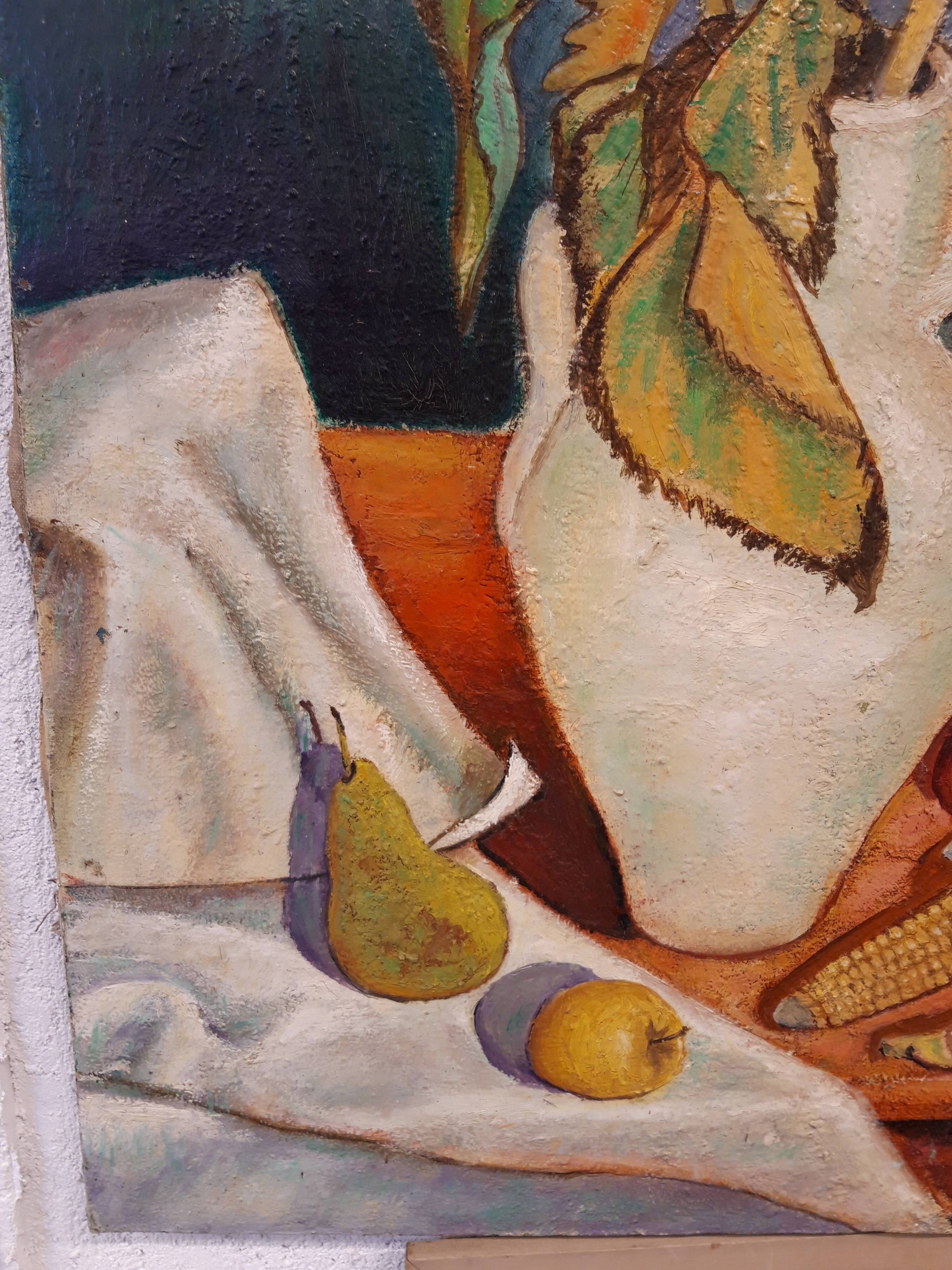 Oil on canvas, faded sunflowers