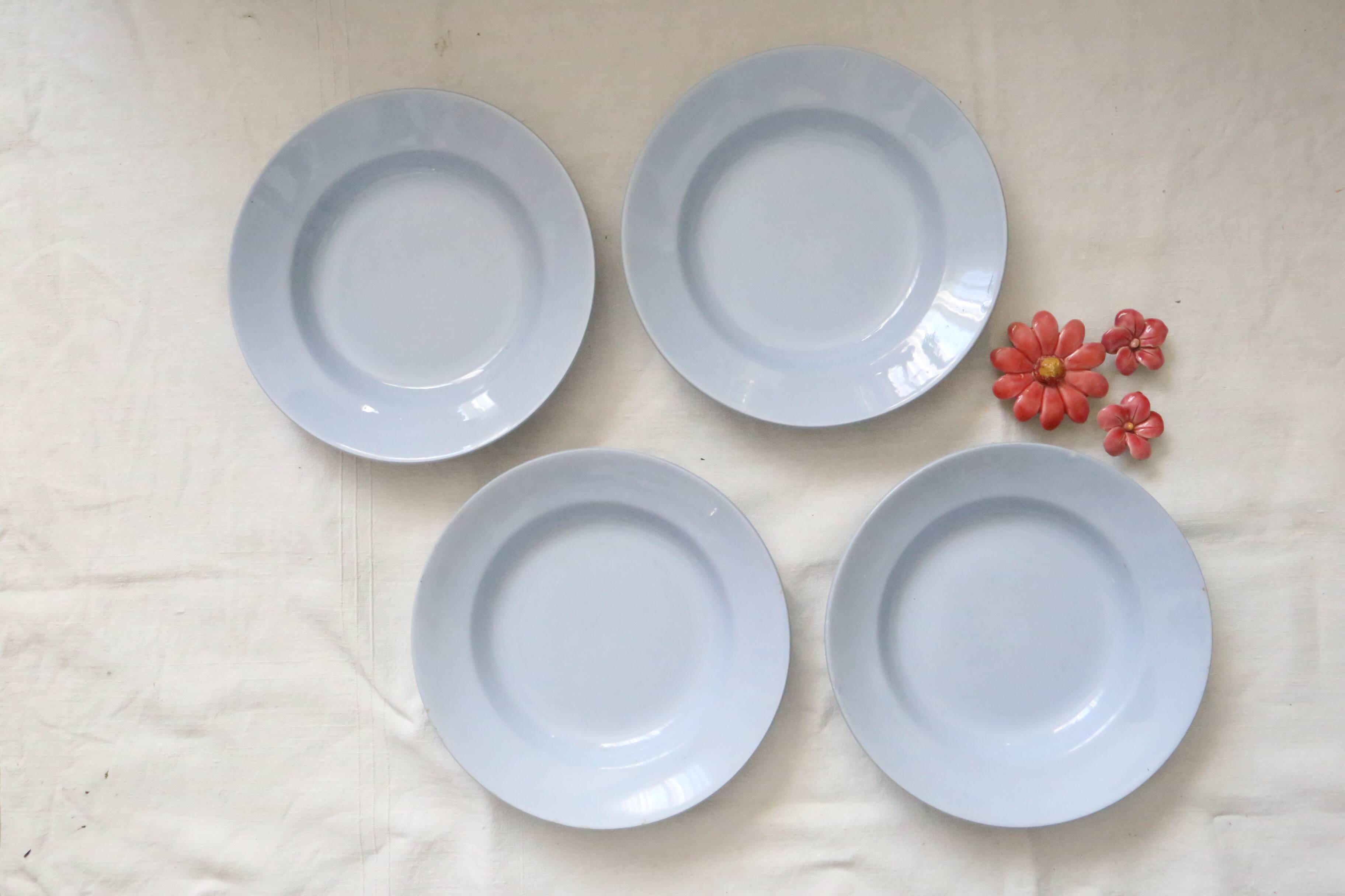 Set of 4 Moulin des Loups soup plates, vintage French, rustic