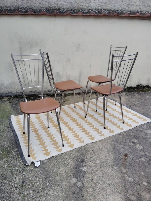 Set 4 chaises vintage scandinave chrome et simili