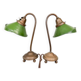 Pair of Unique 1920's Enamel & Cast Iron Desk Lamps, Czechoslovakia