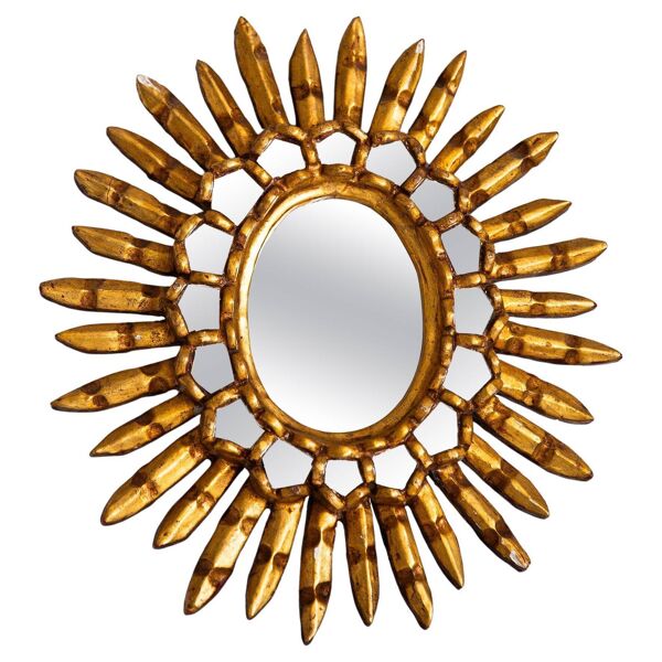 Miroir mural soleil doré italien unique moderne milieu du siècle, bois doré, années 1960