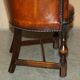 Fauteuil de bureau Édouardien 1910 en cuir et chêne sculpté