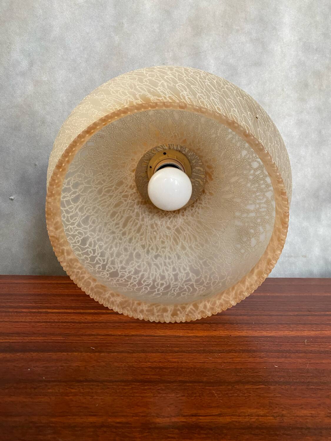 Antique Beige Frosted Glass Pendant Light 70s Art Deco Vintage