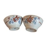 2 vintage bowls in Digoin Sarreguemines earthenware, decoration flowers 50s