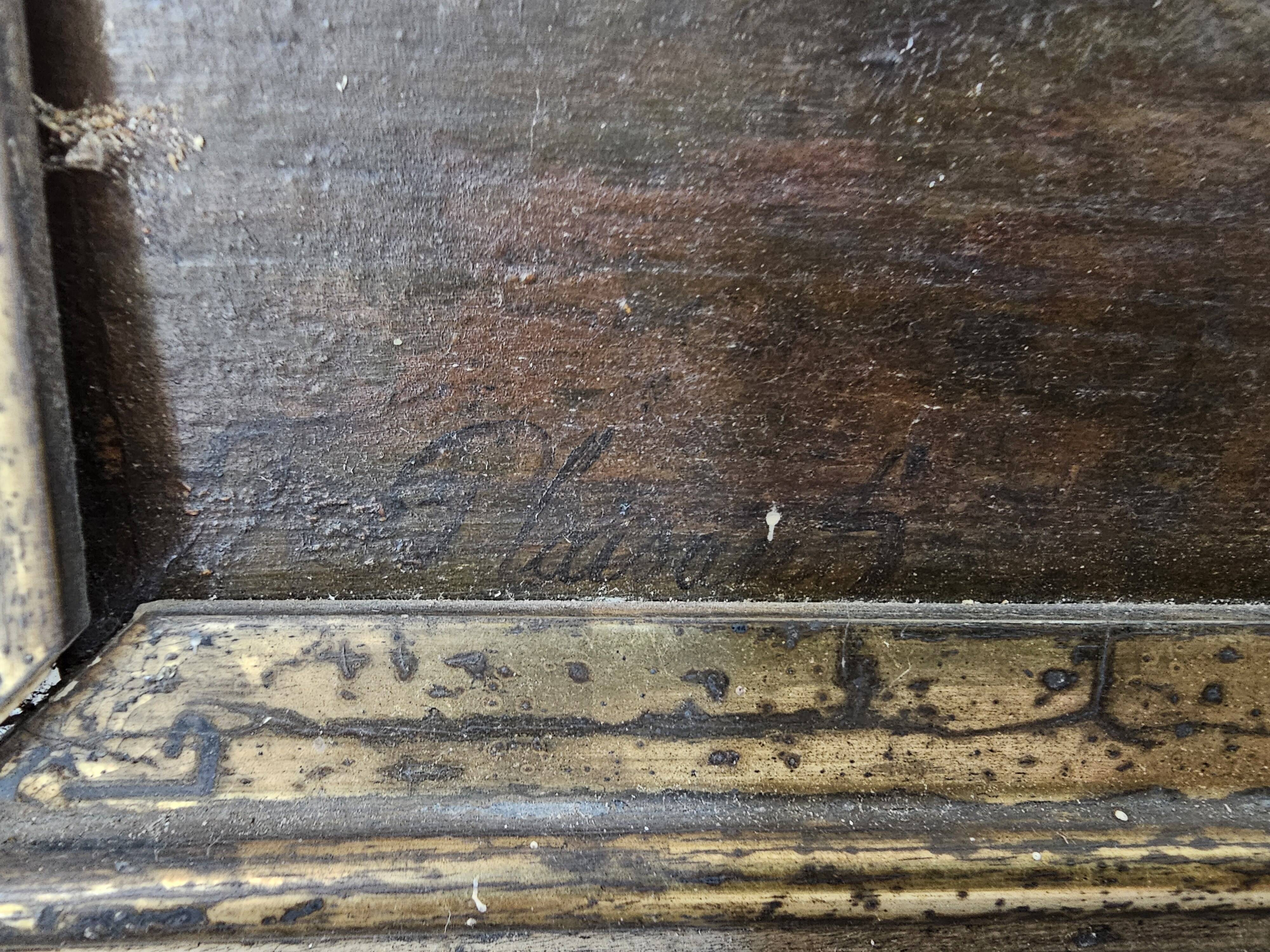 Oil painting panel - Countryside landscape Ploughing scene Signed Plaisant XI