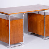 Bauhaus Restored Writing Desk Made in 1930s by Robert Slezak, Czechia, Beech Plywood, High Gloss