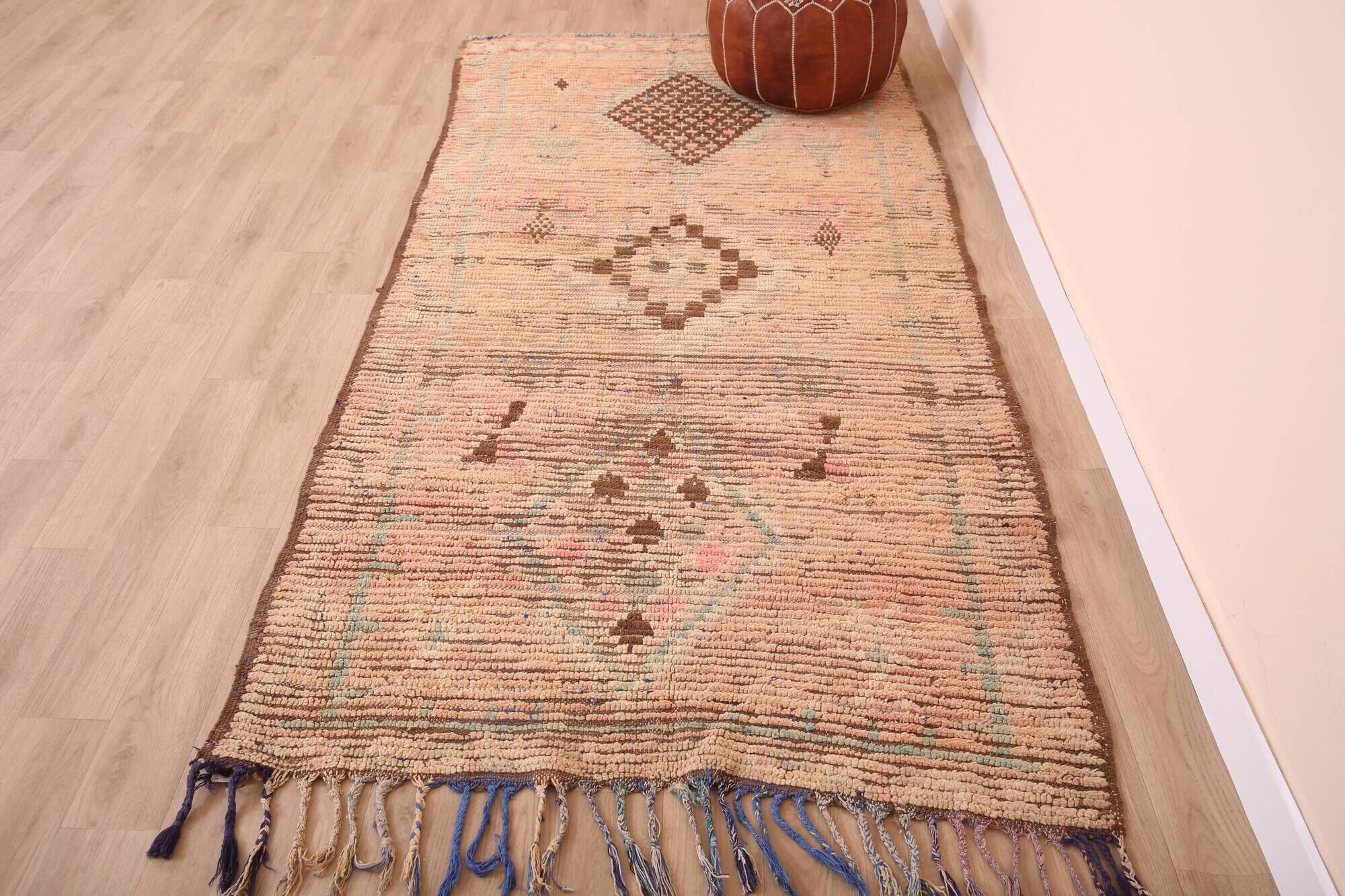 Vintage Moroccan Runner Rug 124 x 256 cm, Berber Wool Rug, Handmade Rug