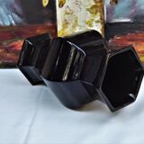 Hexagonal ceramic vase enamelled black France
