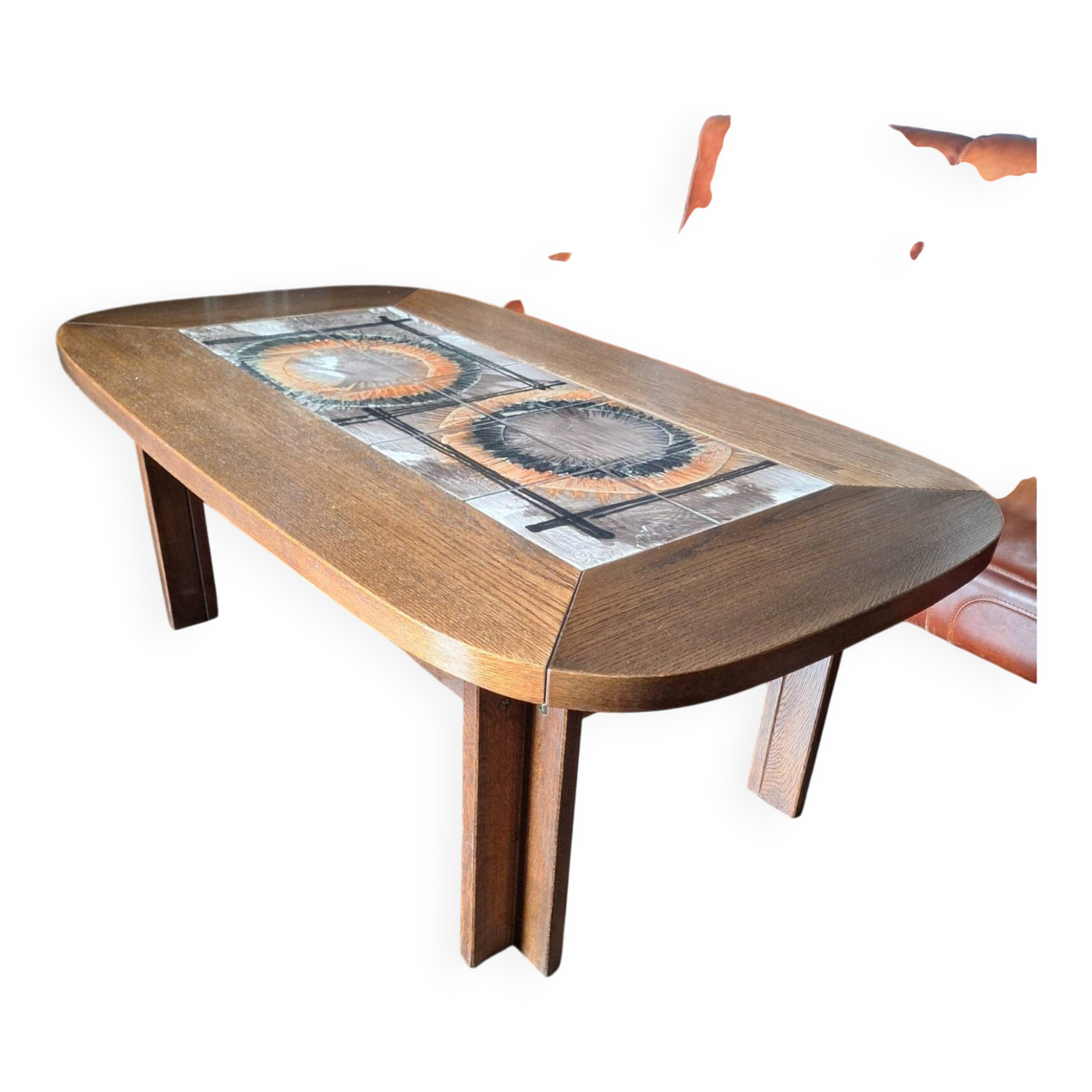 Vintage coffee table Trioh Møbelfabrik Denmark, ceramic by Ox-Art