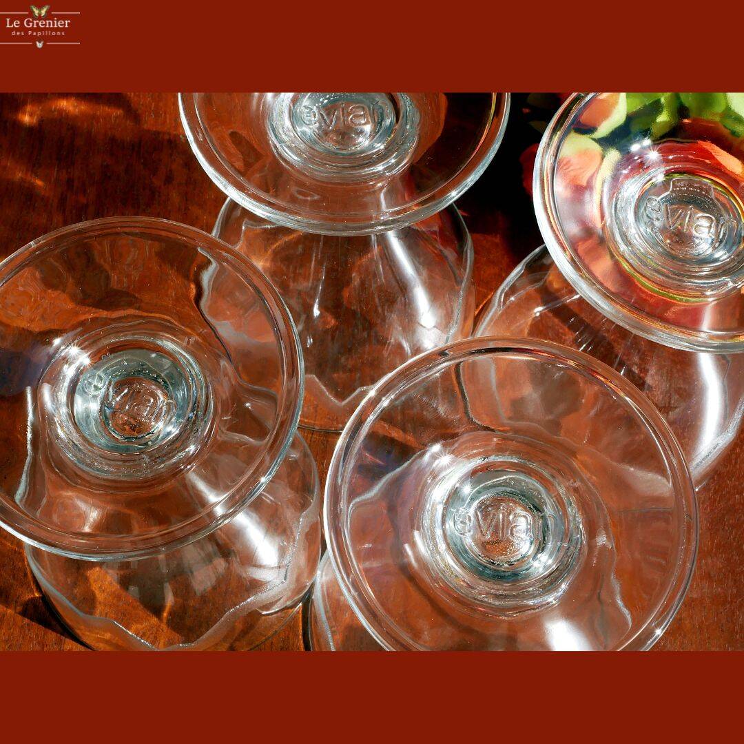 4 large water glasses or Evian ice cream cups