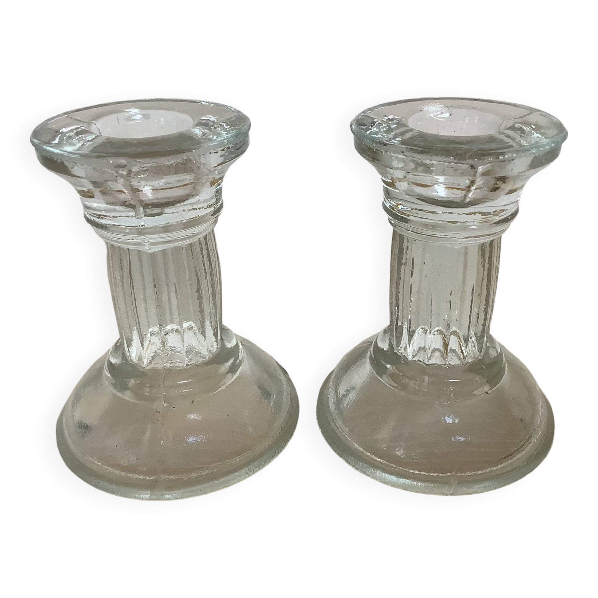 Pair of molded glass candlesticks