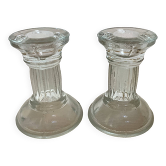 Pair of molded glass candlesticks