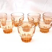 Vintage service in pink salmon glass – Carafe, 8 glasses, and Art Deco tray.