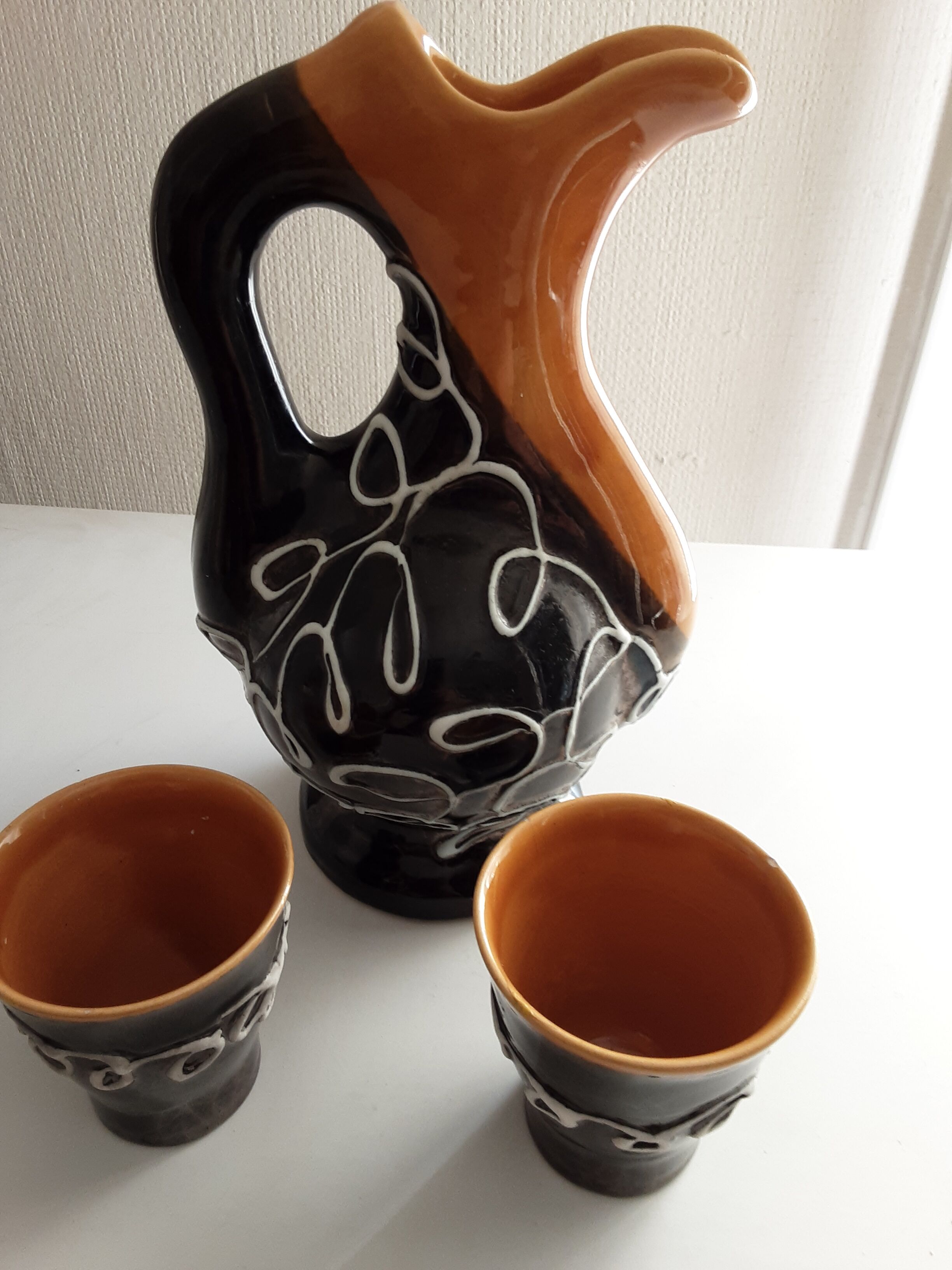 Vallauris pitcher with cup duo