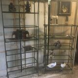 Pair of wrought iron and glass bookcase shelves
