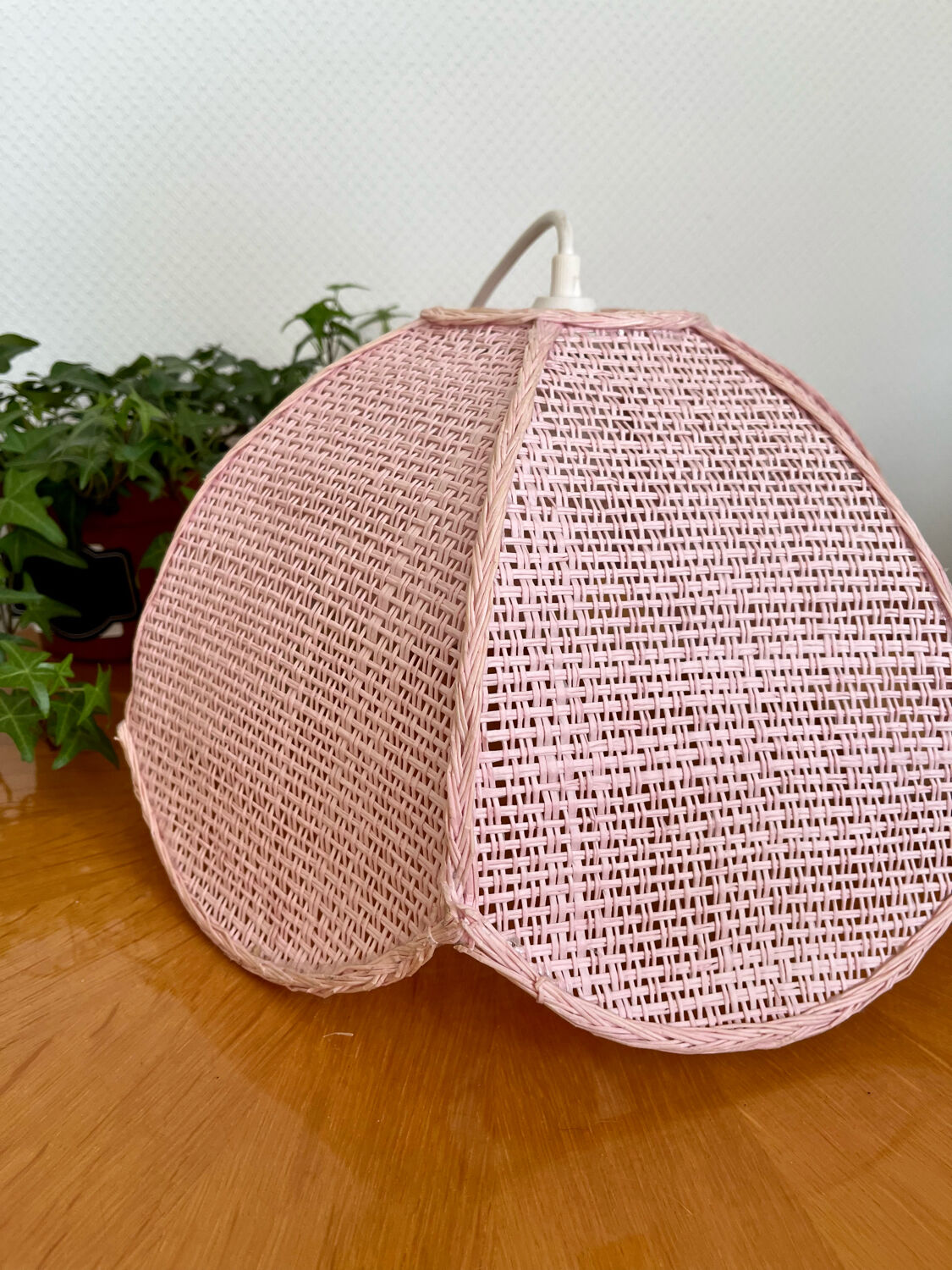 Vintage pink rattan pendant light