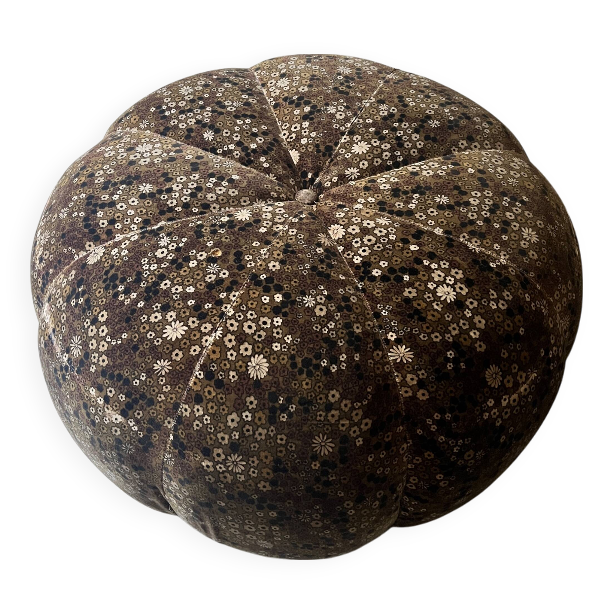 Short velvet pouf with liberty flowers, Ligne Roset 1970