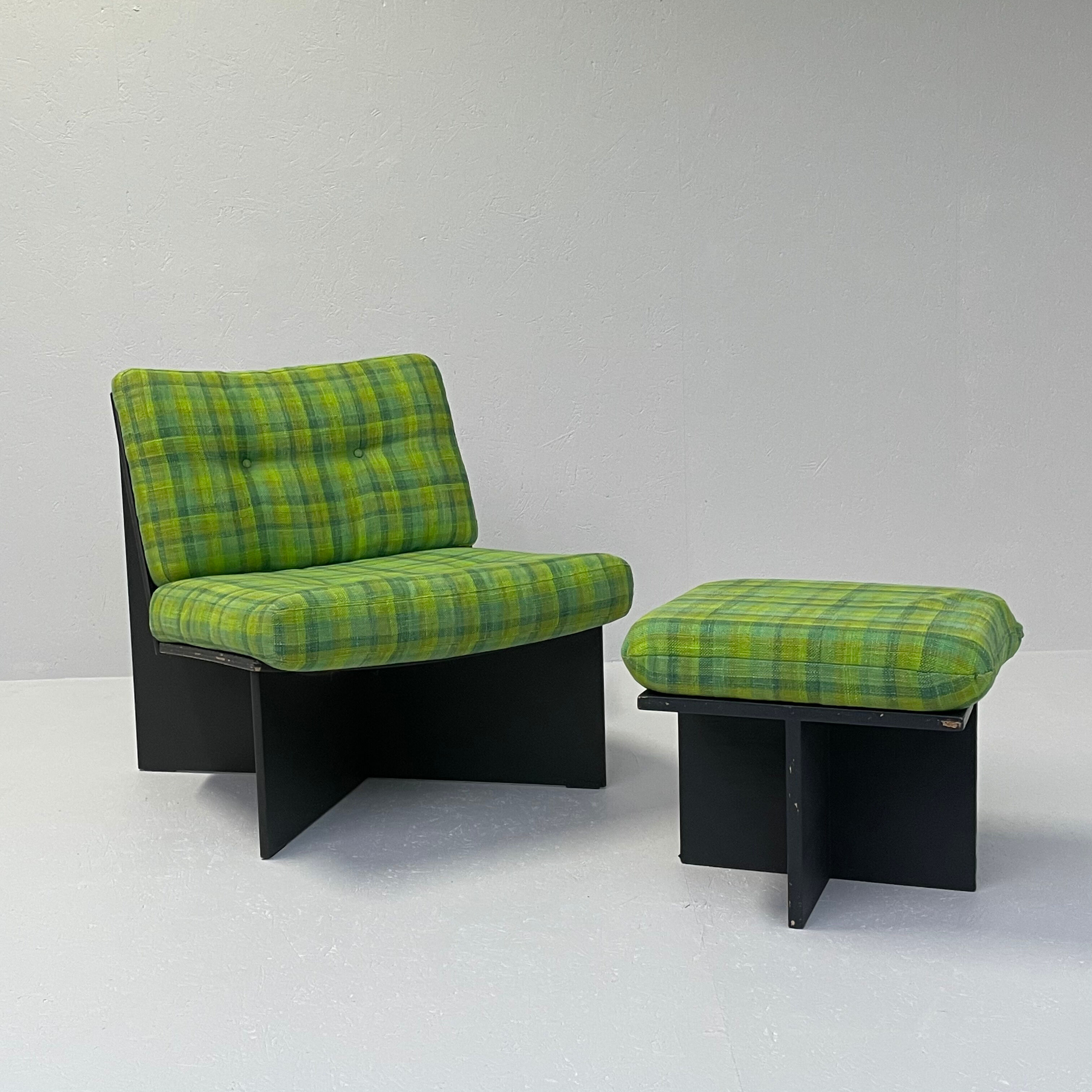 Green vintage chair with hocker