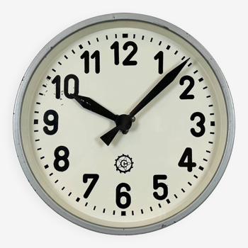 Grey Industrial Factory Wall Clock From Chronotechna, 1950s