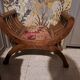 CURULE seat in antique Roman style, restored in teak wood and jacquard satin fabric