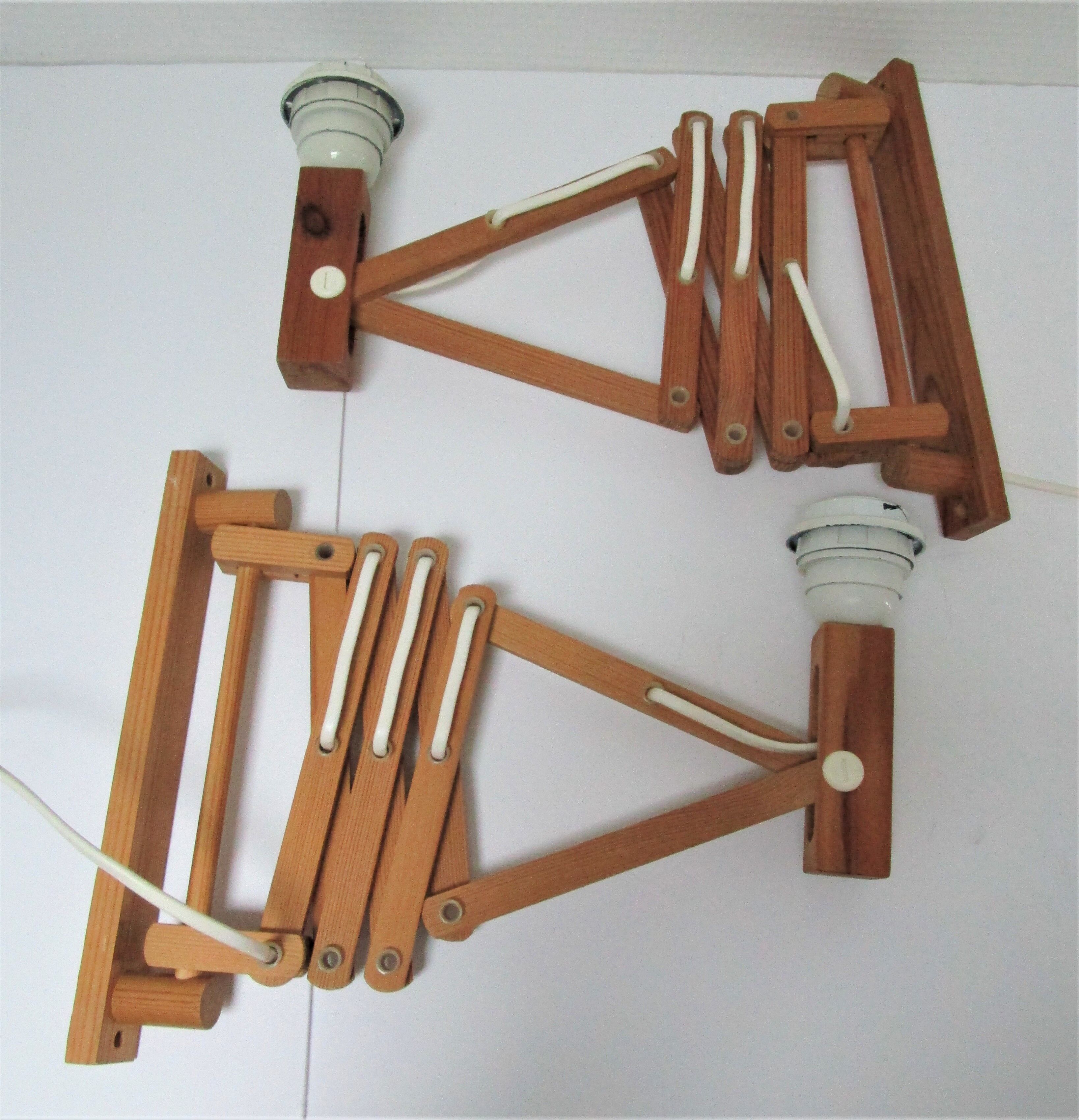 Paire d'appliques bois extensibles design scandinave vintage