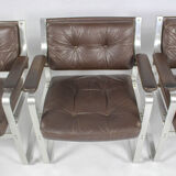 Swedish Mid Century Leather And Aluminum Armchairs By Karl Erik Ekselius For Joc Vetlanda, Set Of 4
