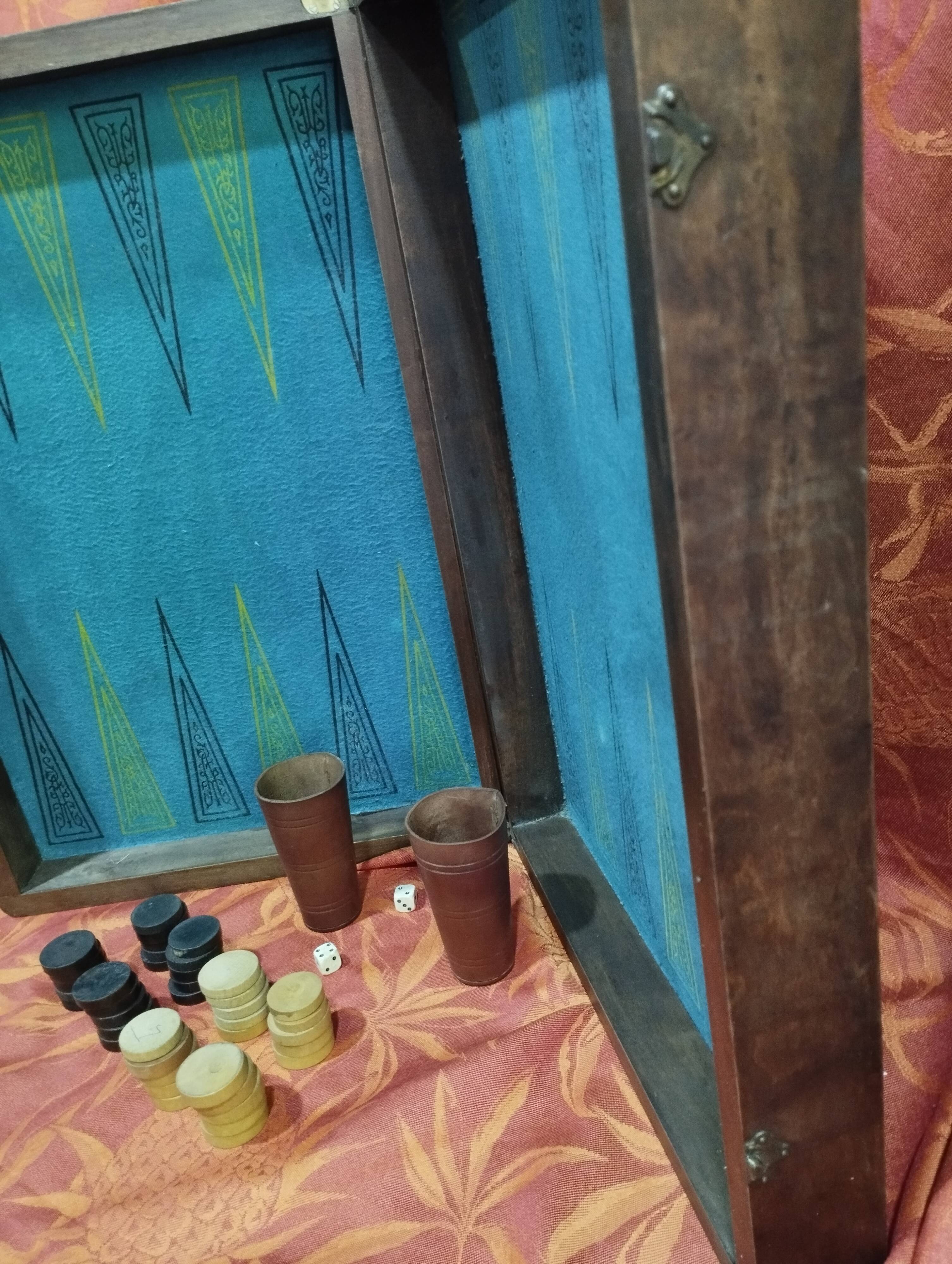 Antique wooden backgammon and checkers game box