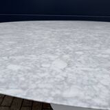 Original Knoll Tulip oval dining table (244cm) in Carrara marble.