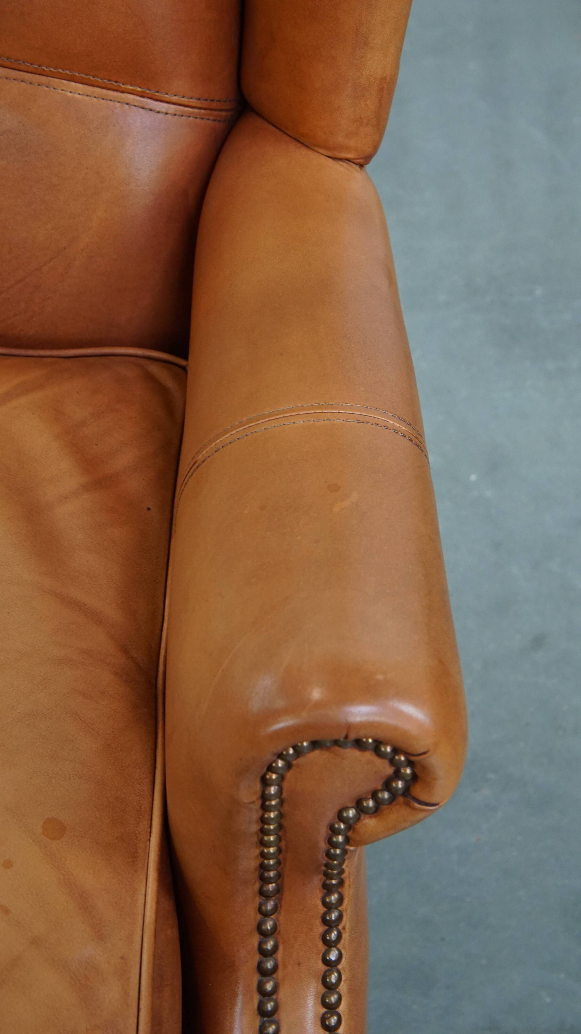 Cowhide leather wingback armchair