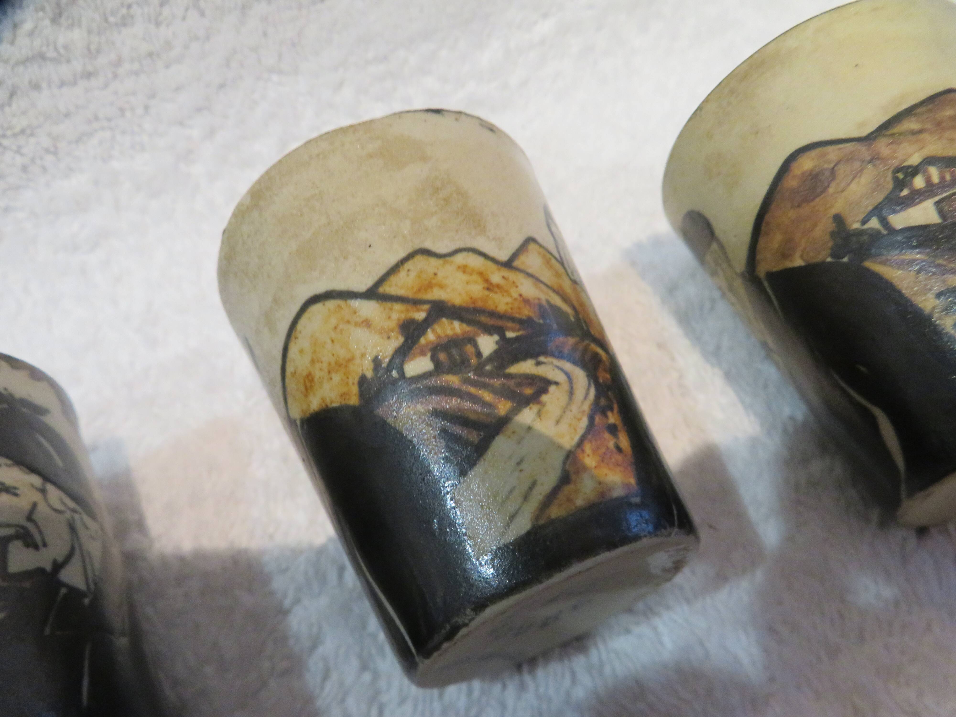 6 Ciboure stoneware liqueur goblets, Vilotte period, 6cl, h 5.8cm