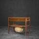 Vintage Mid-Century Danish Modern Teak Thread Side Table with Wicker Basket