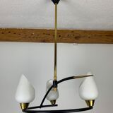 Arlus house chandelier 3 burners, opalines and brass, 50s