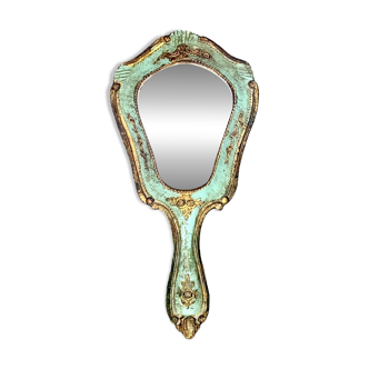 Old Florentine style carved wooden hand mirror